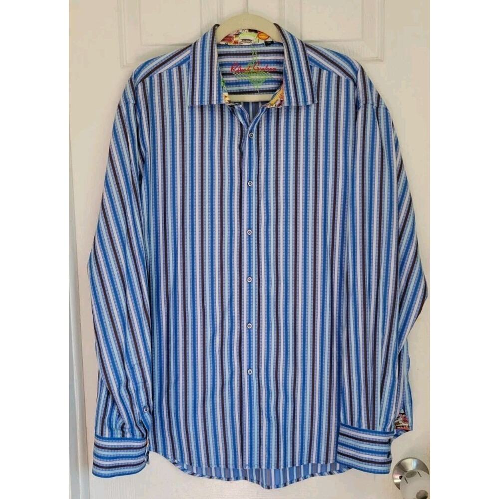 Robert Graham Flip Cuff Hotel Chatham Blue Stripe Button Up Size 2XL